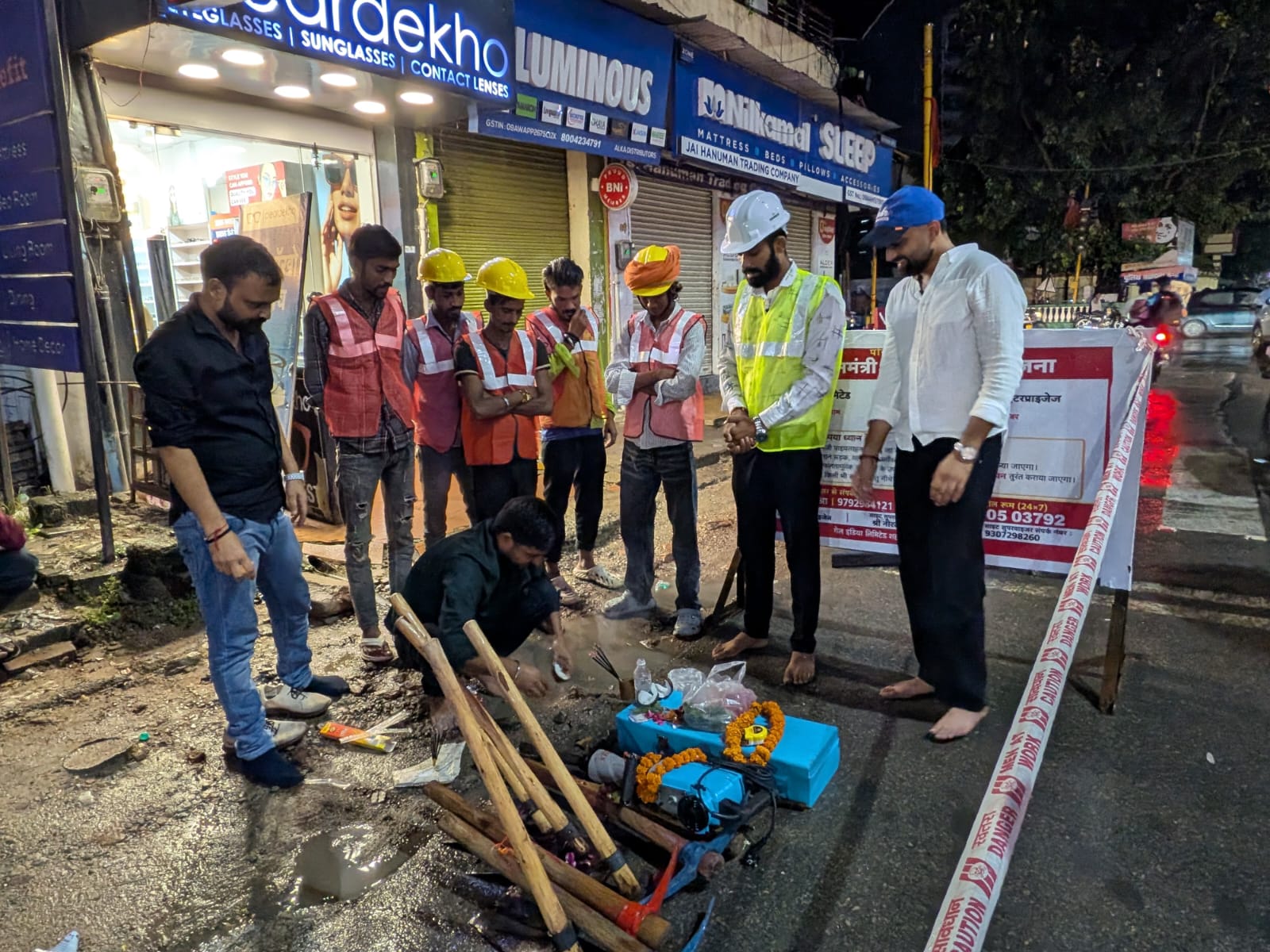 Our pipeline crew on a live night-shift section of the Varanasi package.