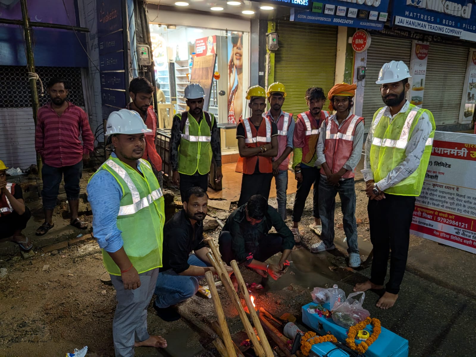 Team briefing and tool mobilisation ahead of underground PE pipeline works.